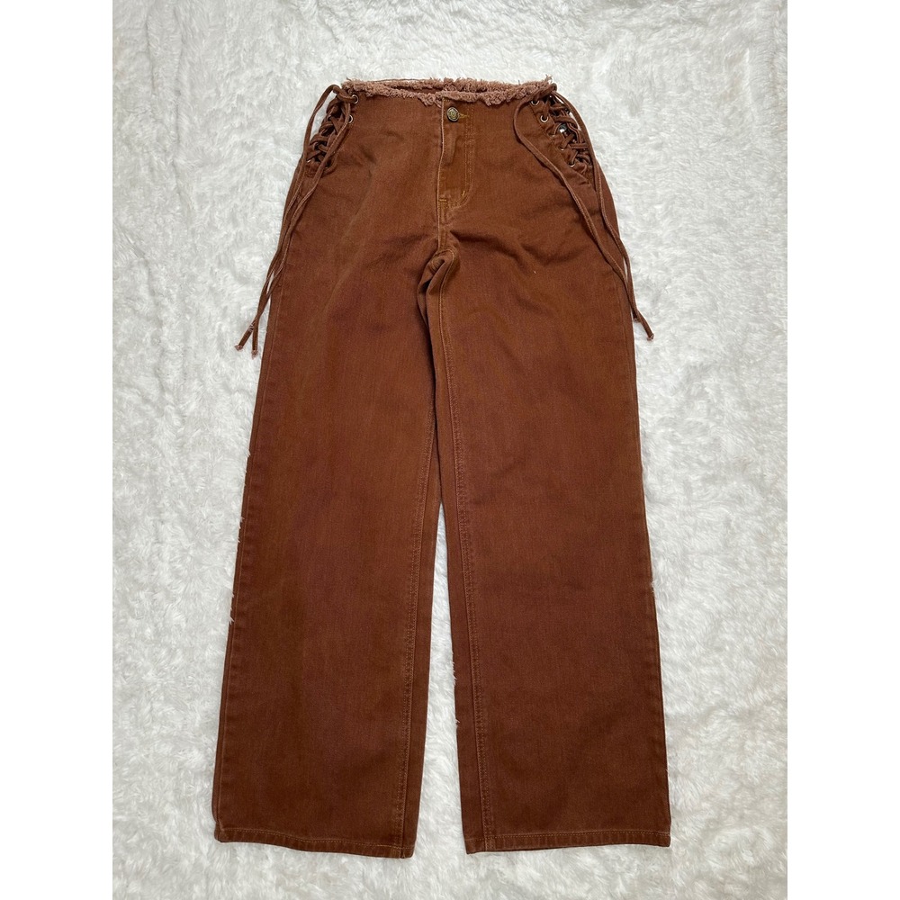 Milk It Earth Pants Denim Dark Brown Lace-Up Sides‎ Jeans size 24
